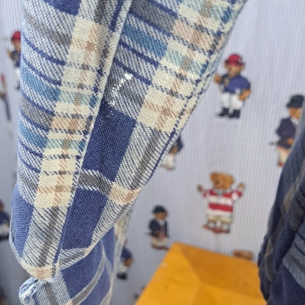 Vintage Fieldmaster Perma Prest blue & tan plaid lined flannel LG tall shacket